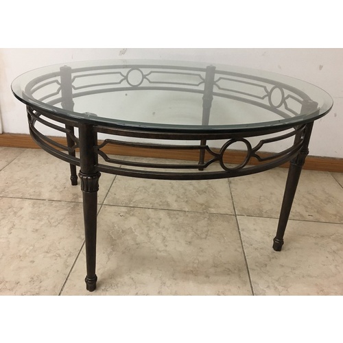 Round Metal Coffee Table with Tempered Glass Top