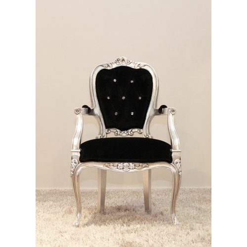 Macey Arm Chair | Silver Gilded Frame with Black Velvet