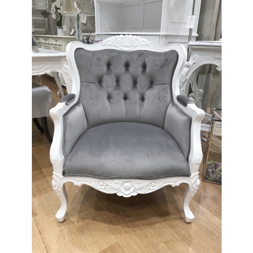 Natalie Wing Chair White Frame with Grey Velvet Upholstery