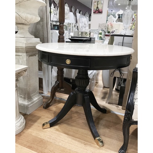 Avery French Drum Card Table with White Marble Top